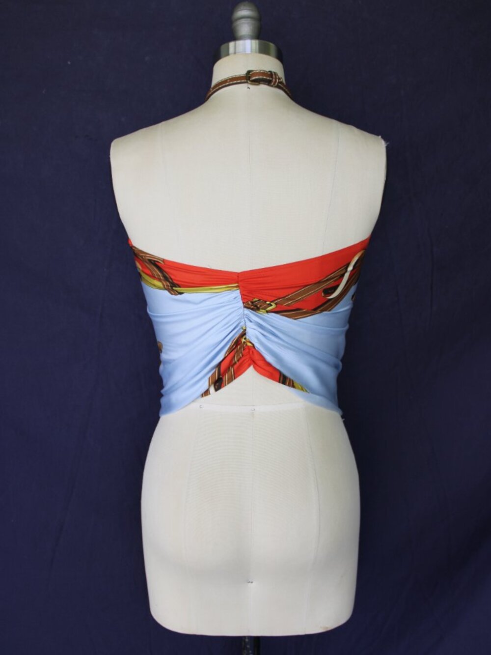 Ralph Lauren equestrian Polo horse halter silk scarf leather tunic dress top XS - Picture 10 of 12